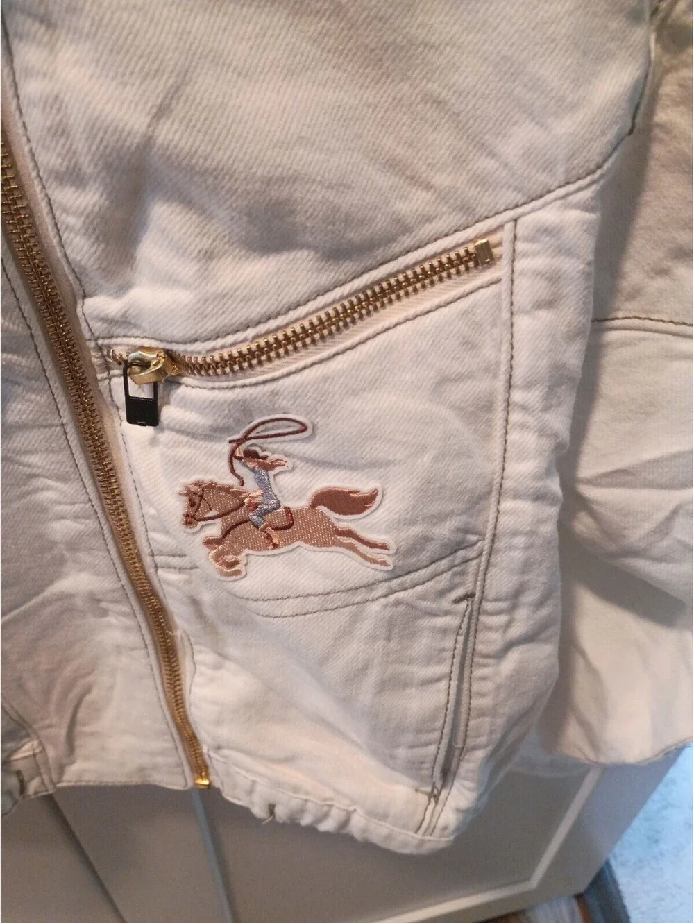 Urban White Denim Jacket by Free People with Western Embroidered Patches XS - Picture 2 of 5